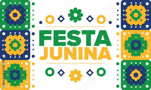 Festa Junina in Brazil. Brazilian festival. Happy holiday. Brazil flag. Carnival and parade. Summer fun party. Vector illustration