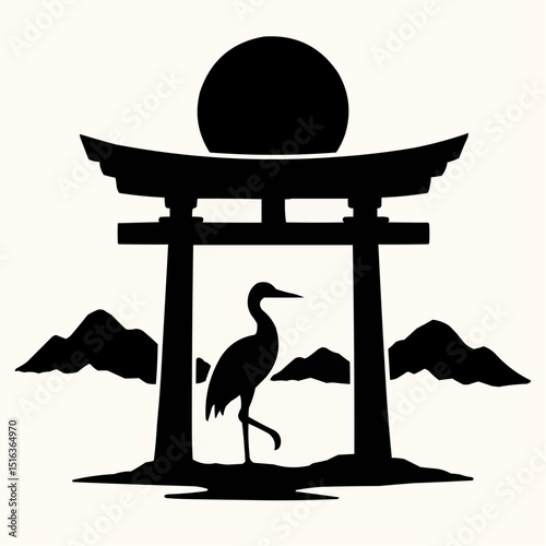 A charming vector illustration of a cartoon bird, possibly a stork or heron, on a branch, featuring its beak and wing