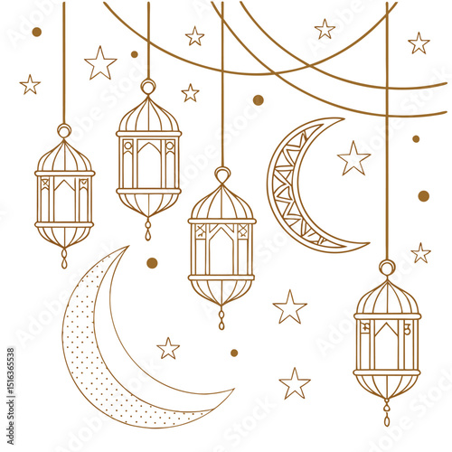 Ramadan Kareem Arabian Lanterns and Lamps Border. Middle East Antique Kerosene Hanging Light Underline or Border, Mosque Ancient Gas Lamp or Muslim Ramadan Karem Lantern Vector Divider or Separator.
