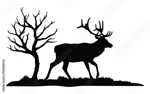 Deer in the forest vector silhouette