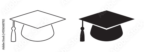 Graduation cap icon set. Line and glyph graduation hat. Student hat. Simple design. Vector illustration.