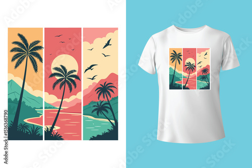 Summer T-Shirt Design – Tropical Beach Vibes and Sunshine Graphic Tee
