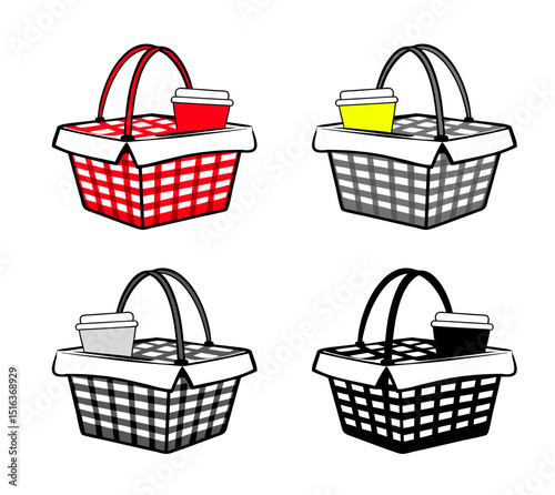 Picnic basket with drinks  icon for summer leisure and family time concept, vibrant colors and monochrome designs	