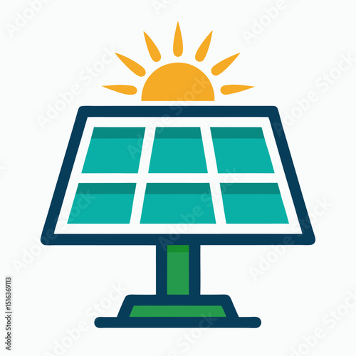 Solar panel with sun vector icon on white background.