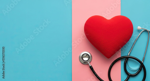 Red heart symbol and stethoscope healthcare concept vital signs medical checkup healthy lifestyle