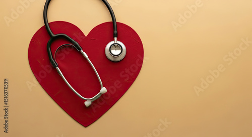 Red heart symbol and stethoscope healthcare concept vital signs medical checkup healthy lifestyle
