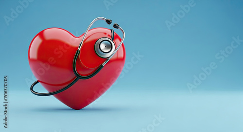 Red heart symbol and stethoscope healthcare concept vital signs medical checkup healthy lifestyle