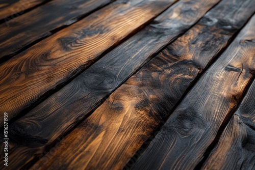 Close-Up of Dark Walnut Wooden Planks with Natural Grain photo