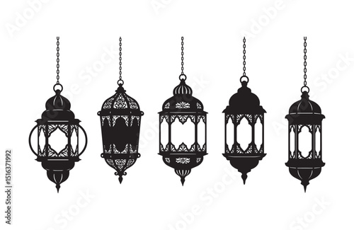 Elegant Collection of Hanging Ramadan Lanterns Islamic Festive Decoration Vector Silhouettes