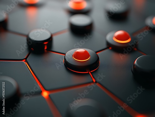 A futuristic abstract rendering with glowing red and black components