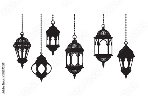 Elegant Collection of Hanging Lanterns Islamic, Ramadan, Festive, Decor, Silhouette
