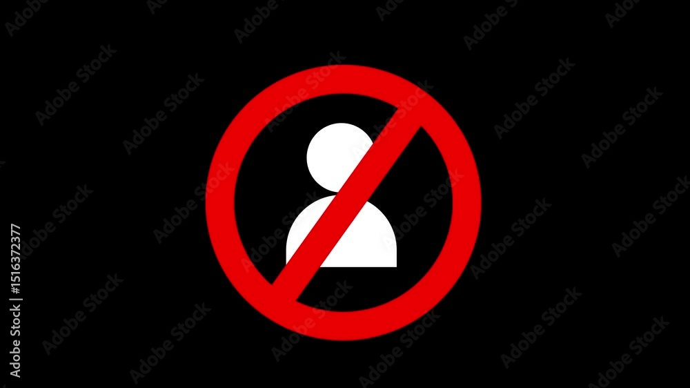 ban icon with contact icon animation on a black background