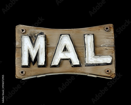 A wooden sign displays the letters M A L in bold white