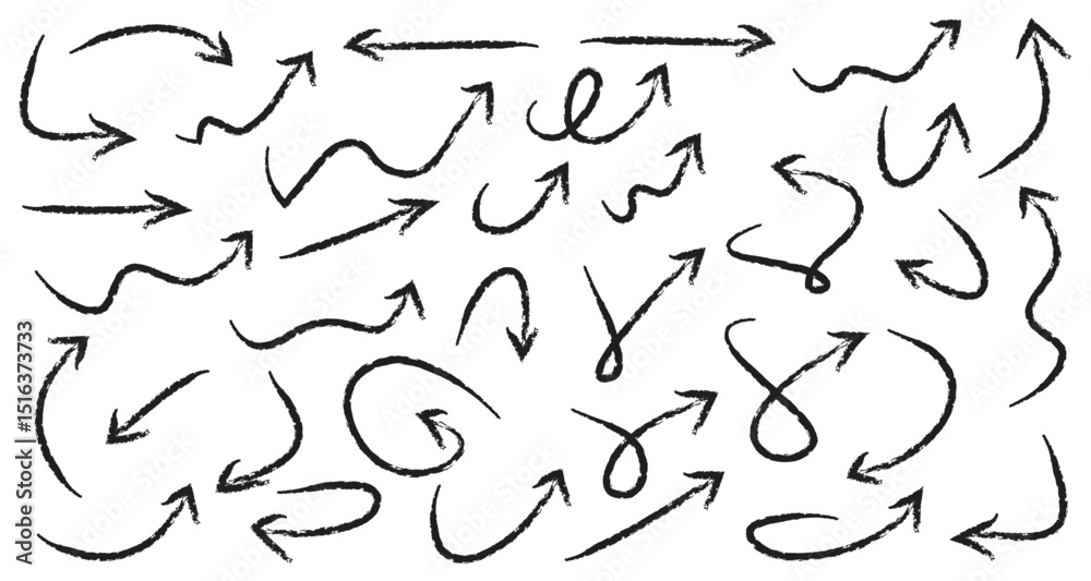 Black Ink Arrow Sketches with Twists, Turns, and Spiral Paths – Abstract Direction Symbols for Presentation and Web Use Black Ink Arrow Sketches with Twists, Turns, and Spiral Paths – Abstract Direction Symbols for Presentation and Web Use