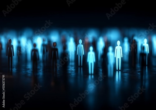 Crowd, Neon Figures, Dark Space