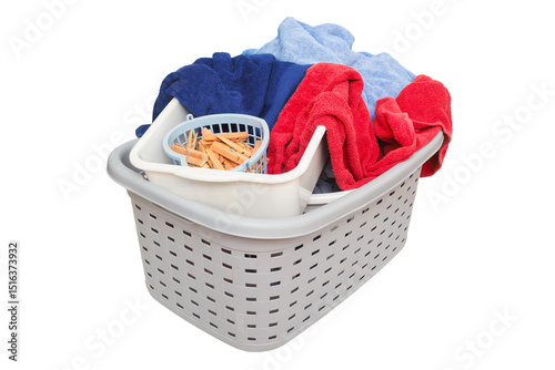 Messy laundry basket isolated on white