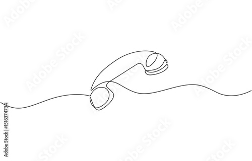 Old telephone continuous one line art drawing of outline vector illustration design, Line drawing handset cell. Single draw phone icon, line art contact us concept. Editable stroke.