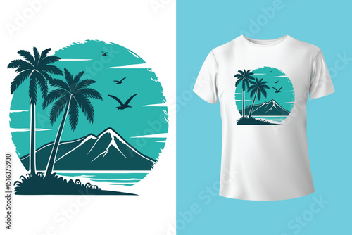 Summer T-Shirt Design – Tropical Beach Vibes and Sunny Vacation Graphic Tee.