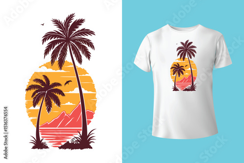 Summer T-Shirt Design – Tropical Beach Vibes and Sunny Vacation Graphic Tee.