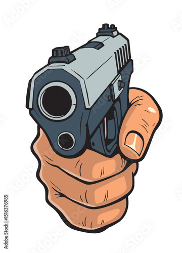 illustration of hand holding a gun, vector gun lineart hand holding gun