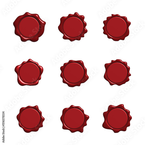Nine Classic Red Wax Seals Against a White Background