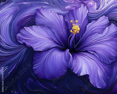 Vibrant purple hibiscus flower rendered with flowing artistic brushstrokes