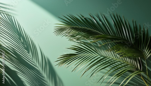 palm leaves cast shadows on a sage green wall creating a serene and minimalist scene