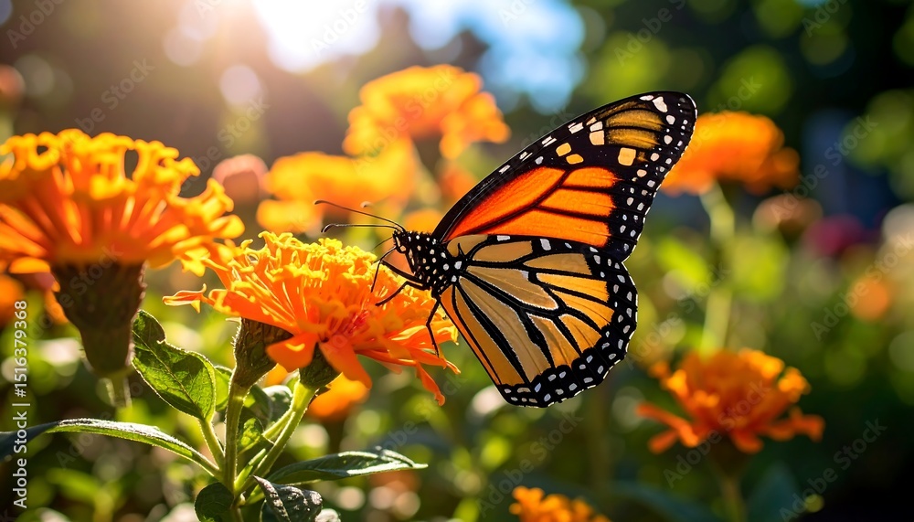 Obraz premium Monarch butterfly on orange flower.