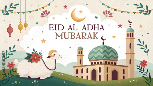 Vector of Eid Al Adha Mubarak for the celebration of Muslim community festival, Generative AI