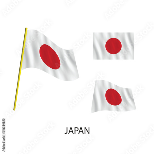 Realistic 3D Illustration of the Waving Japanese Flag