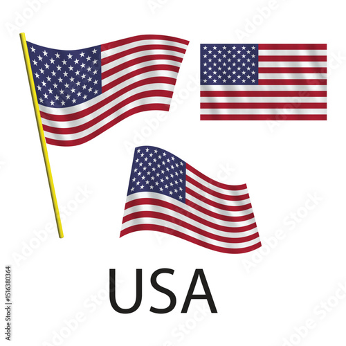 Three USA Flags in Different Angles, Ready for Design