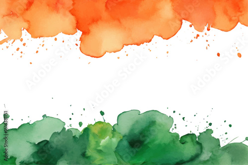 Watercolor Abstraction: A vibrant watercolor design, with vivid orange and green hues elegantly bleeding across the canvas, evoking a sense of dynamic movement and artistic expression.