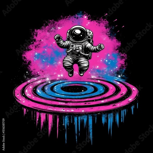 An Astronaut Floating Above a Cosmic Colorful Portal in Space