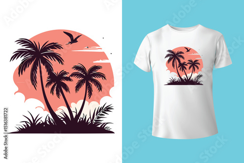 Summer T-Shirt Design – Tropical Beach and Sunshine Vacation Graphic Tee,