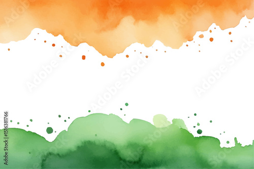 Indian Flag Watercolor Background: A vibrant watercolor illustration depicting the Indian flag colors, saffron, white, and green, in an abstract, flowing design.