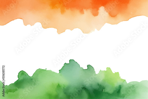 Indian Flag Watercolor: An artistic watercolor painting depicts Indian flag with vibrant orange, white, and green, embodying the spirit of India.
