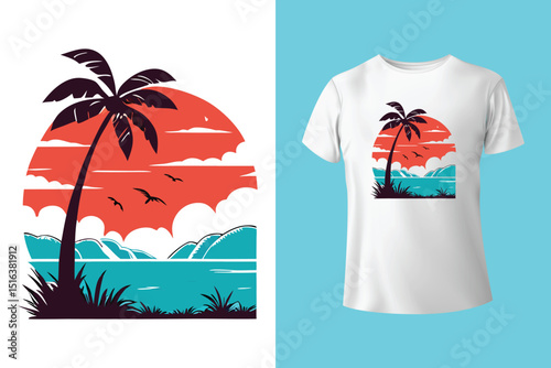 Summer T-Shirt Design – Tropical Beach and Sunshine Vacation Graphic Tee,