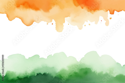 Watercolor Indian Flag Texture: A vibrant and artistic watercolor rendition of the Indian flag, featuring flowing orange and green shades, perfect for patriotic designs and backgrounds.
