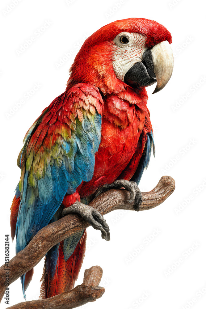 Obraz premium A magnificent scarlet macaw with stunning vibrant plumage perched on a tree branch.