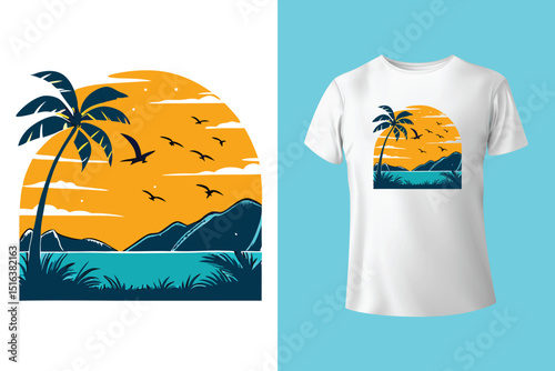 Summer T-Shirt Design – Tropical Beach and Sunshine Vacation Graphic Tee,