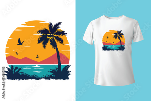 Summer T-Shirt Design – Tropical Beach and Sunshine Vacation Graphic Tee,