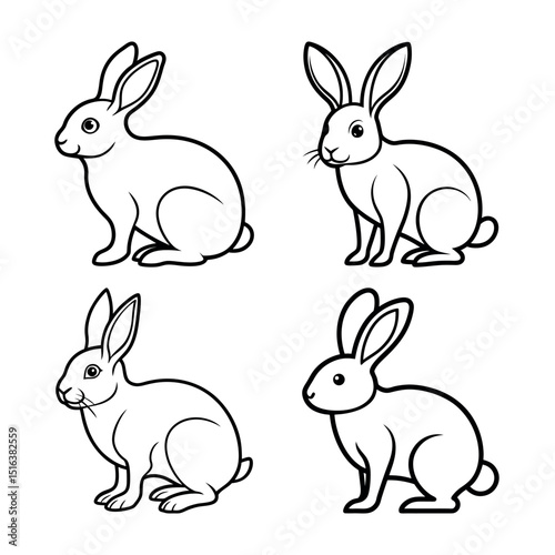 Rabbit Outline Line Art Vector Illustration Pack