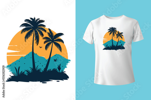 Summer T-Shirt Design – Tropical Beach and Sunshine Vacation Graphic Tee,