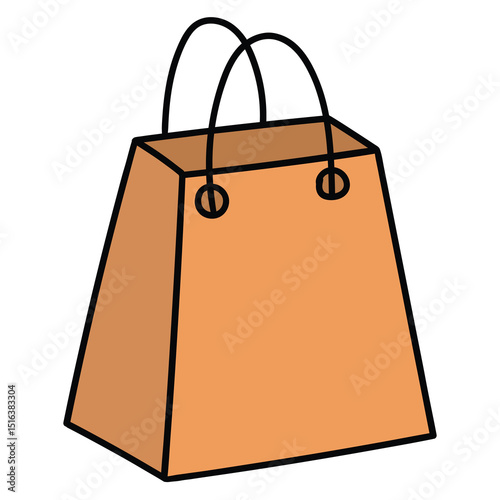 Hand drawn cartoon brown paper bag on white background.