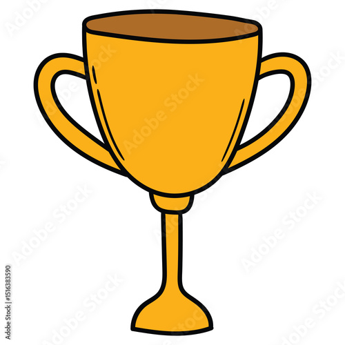 Hand drawn cartoon gold trophy on white background.