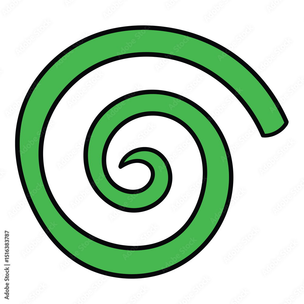 Hand drawn cartoon green spiral line on white background. Hand drawn cartoon green spiral line on white background.