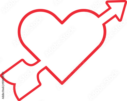 Heart, Love and arrow icon. Heart and arrow icon on white background. Red Color Love and arrow sign.