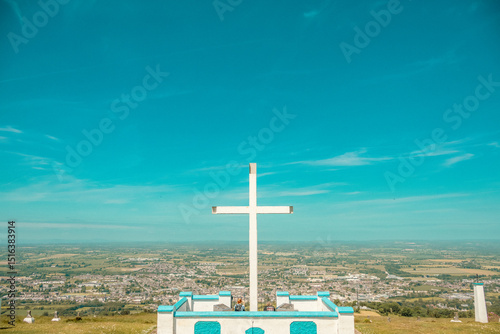 Hill of Slane Cross Overlooking Irish Countryside