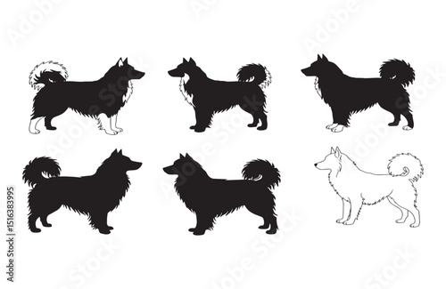 Collection of Elegant Dog Silhouettes Black and White Nordic Spitz Breeds