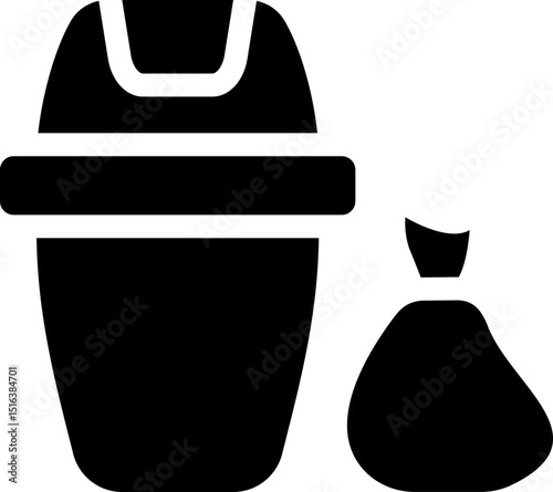 Trash bin and garbage bag. Silhouette style.
